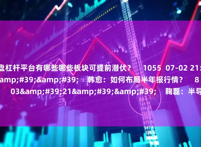 实盘杠杆平台有哪些哪些板块可提前潜伏？    1055  07-02 21:03     01&#39;29&#39;&#39;    韩愈：如何布局半年报行情？    8 2505  06-30 20:35     03&#39;21&#39;&#39;    鞠磊：半导体板块可看作7月主线之一    6 1188  06-30 20:35